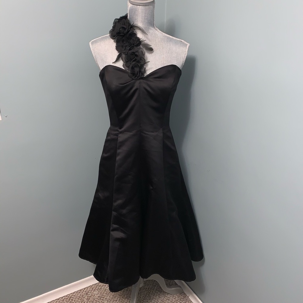 ☀️VINTAGE VICTOR COSTA One Shoulder Black Dress 6 prom wedding cocktail